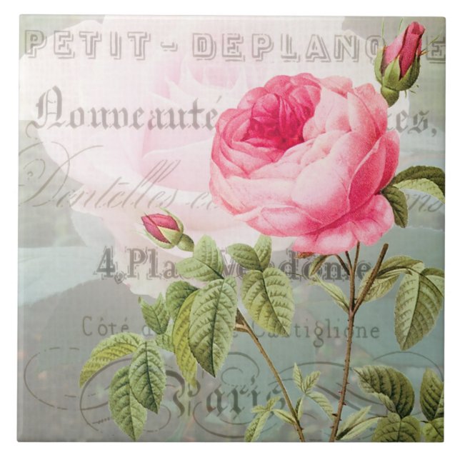 Redouta Rosa de Azulejo cerâmico francês (Frente)