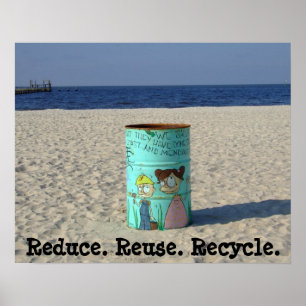 Reduza o poster limpo da praia do reciclar reusar