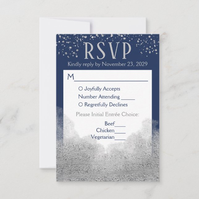 Refeição de Resposta de Casamento RSVP de marinho  (Frente)