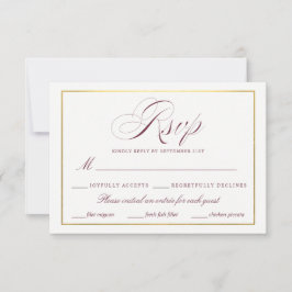 Refeições RSVP Douradas Faux Burgundy do Script El