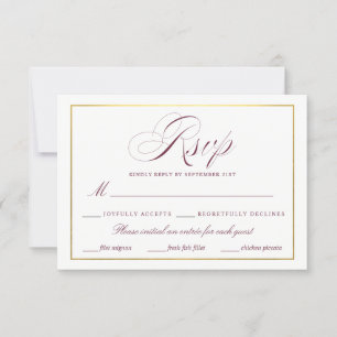 Refeições RSVP Douradas Faux Burgundy do Script El