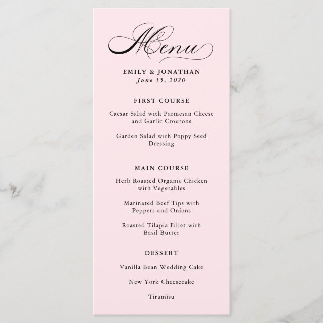 Refinado | Caligrafia no Menu Rosa Esmagado (Frente)