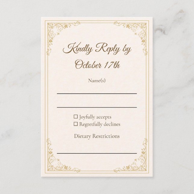 Refined Gold Frame Classic Wedding RSVP Card (Frente)