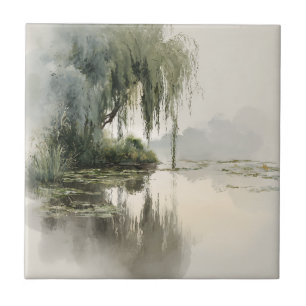 Reflexão Serena da Árvore de Salgueiro Arte da Nat
