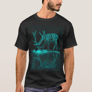 Reflexo do Alce Espiritual Camiseta Tótem Neon d