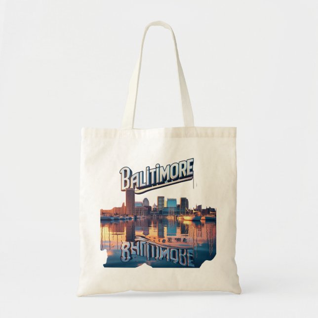 Reflexos do Inner Harbor: Bolsa Tote Baltimore Str (Frente)