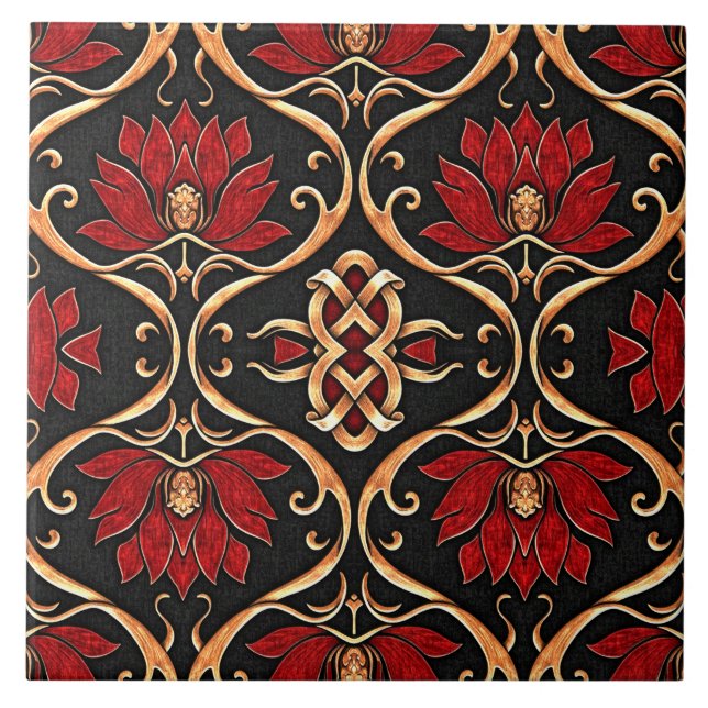 Regal Red Lotus & Golden Filigree Pattern (Frente)
