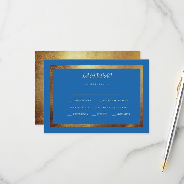 Regal Royal Blue & Dourado Casamento Étnico RSVP (Frente/Verso In Situ)