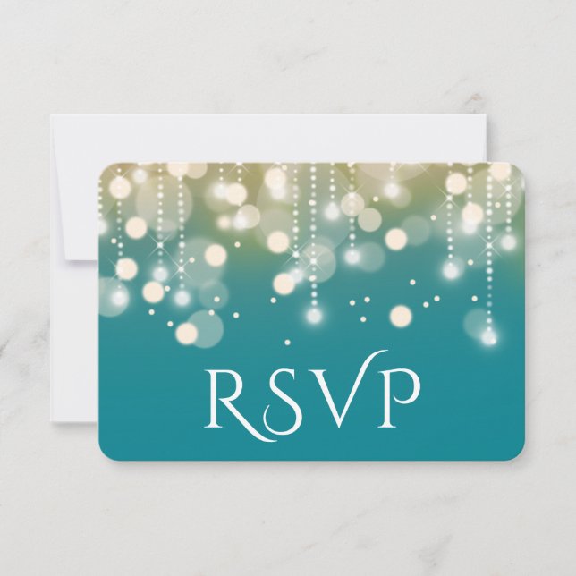 Regal Turquoise e Dourada Bokeh Lights RSVP (Frente)