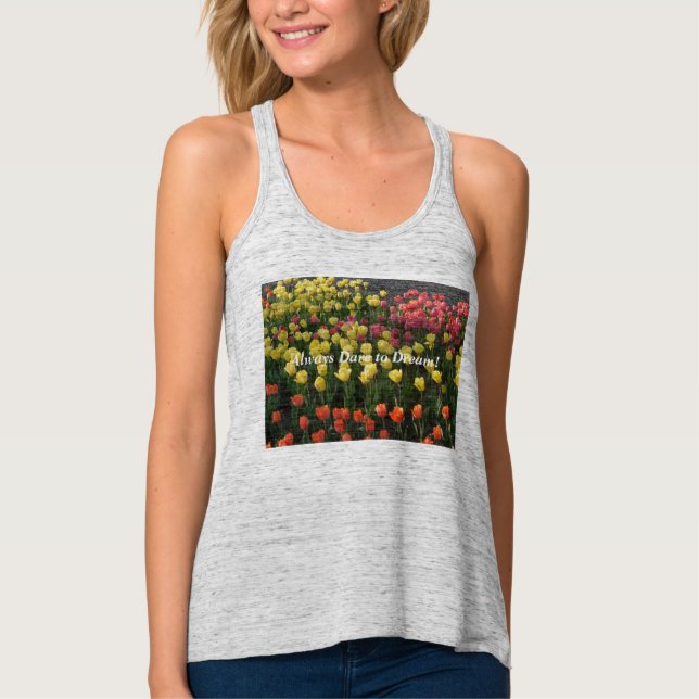 Regata Ajustado fina floral (Cinza) sempre ousa sonhar (Frente)