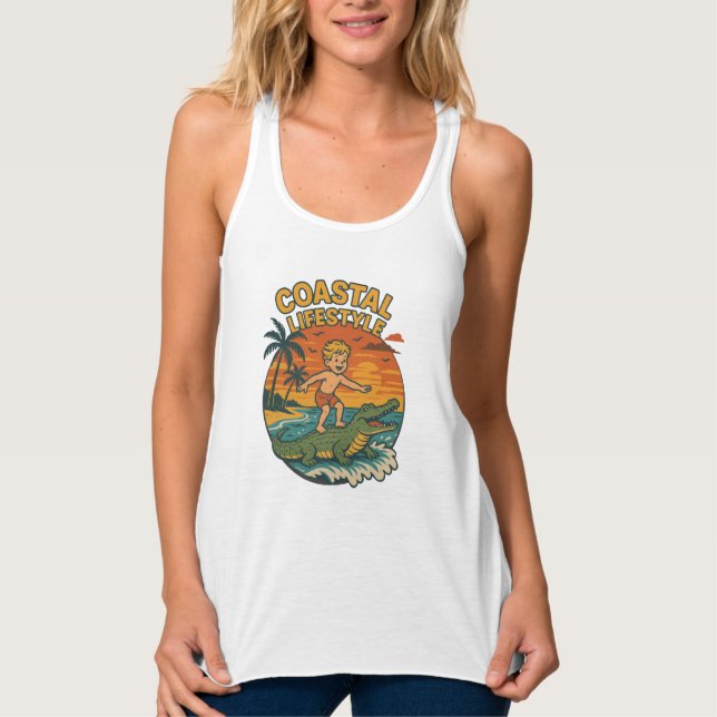 Regata Alligator Beach Surfing | Retro Gator Coastal Surf (Frente)