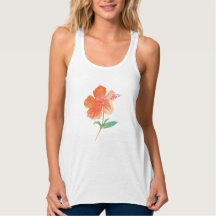 Aquarela Hibiscus Botânico Floral Laranja