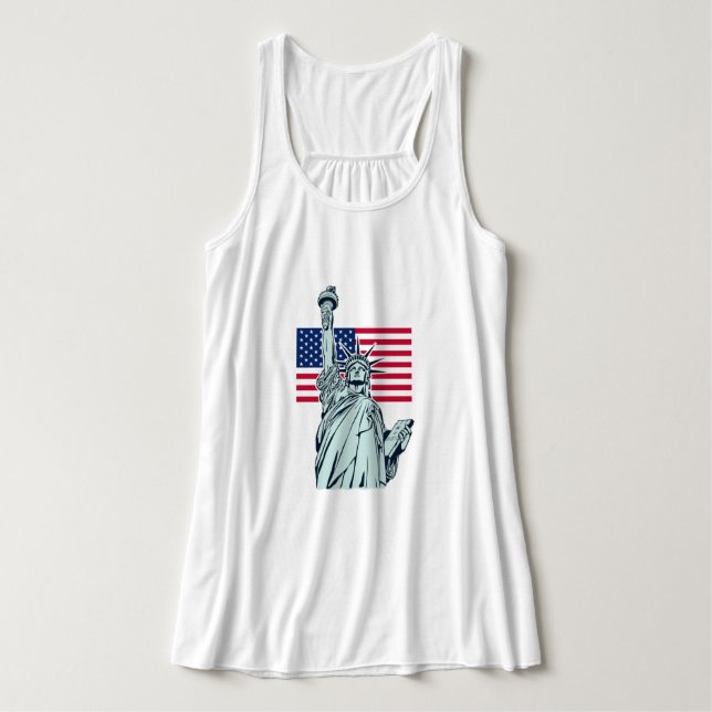 Regata Bandeira Americana com Lady Liberty Plus Tamanho (Frente do Design)