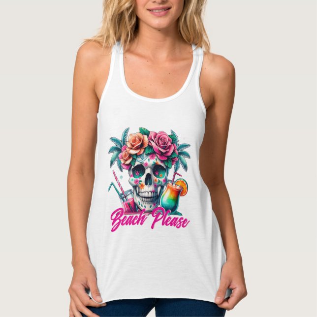 Regata Beach Please Tropical Skull Plus Size T-Shirt (Frente)