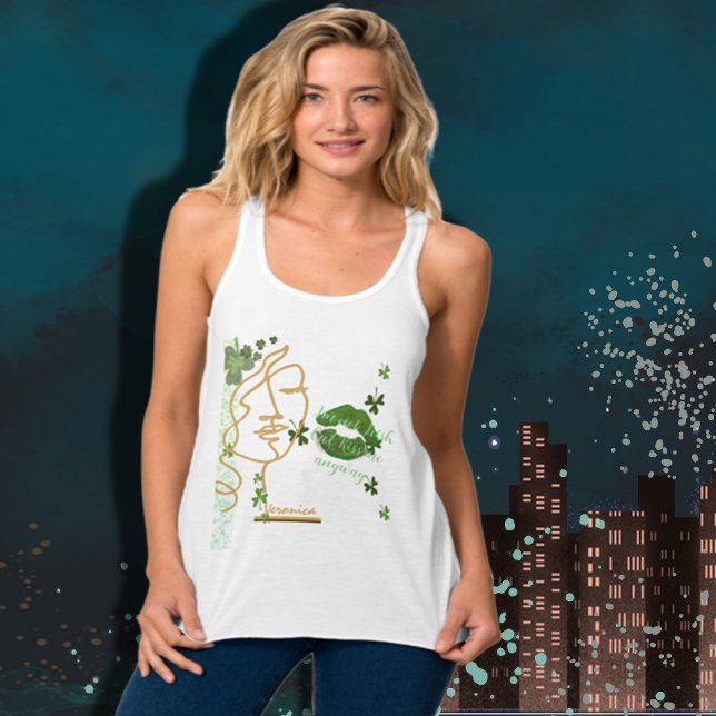Regata Beije-me lábios Shamrock branco (Kiss me Shamrock lips white Tank Top)
