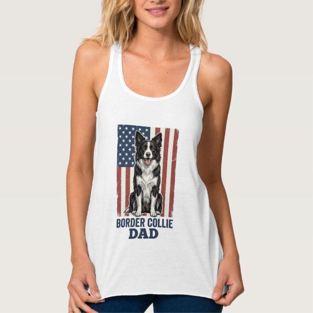 Regata Border Collie Dad Patriotic Vintage Dog Shirt Desi (Frente)