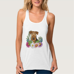 Regata Cachorro Airedale Terrier Cabeça Com Flores Bonita