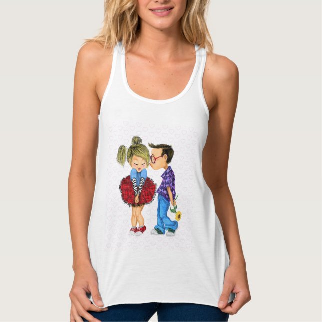 Regata Casal Romântico Bonito - Corações de Amor - Beijo (Frente)