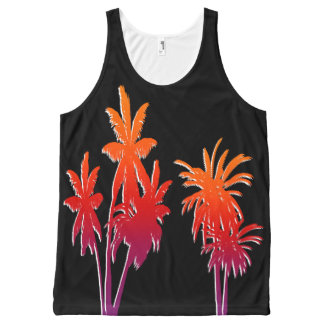 Regata Com Estampa Completa Preto alaranjado roxo das palmeiras do por do sol