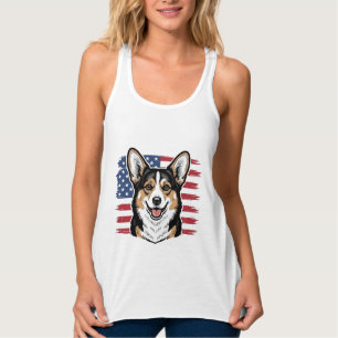 Regata Corgi Patriótico Bandeira Americana Desenho Vetori