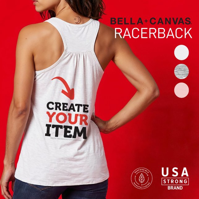 Regata CRIE-O-VOCÊ-MESMO DIY Personalizado envie seu desi (Upload your own custom design on a woman racerback flowy tank top. Various choice of colors.)