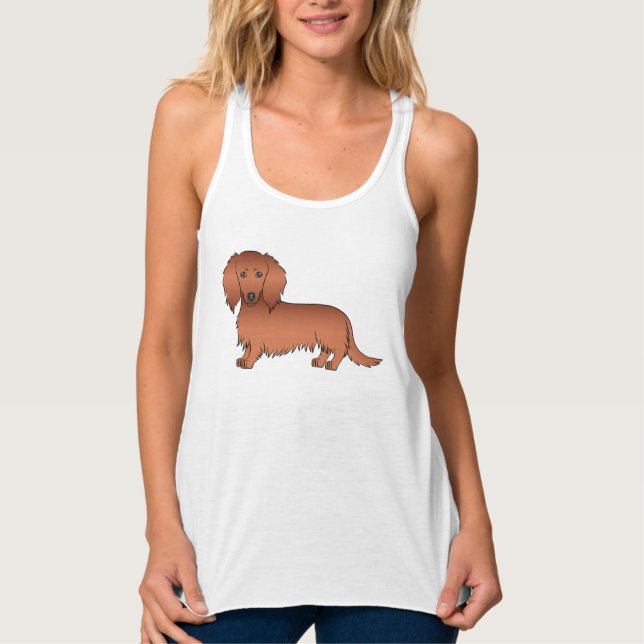 Regata Dachshund Cartoon Cute de Cabelo Longo Vermelho (Frente)