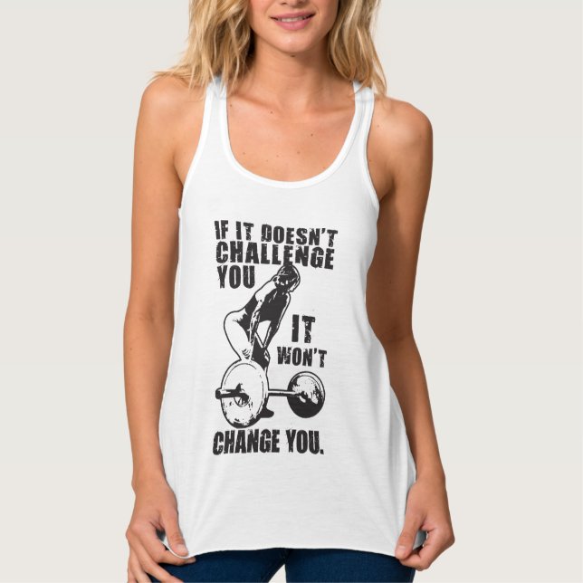 Regata DESAFIO e MUDANÇA. Motivação de Workout feminino (Frente)