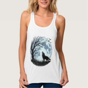 Regata Design Silhueta da Árvore da Lua Uivando Lobo Vint