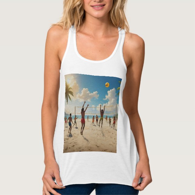 Regata Divertido Na Tinta Do Óleo De Voleibol Sun Beach, (Frente)