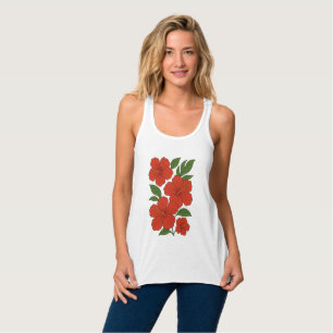 Regata Elegância Tropical Hibisco Vermelho em Preto