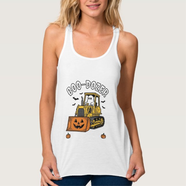 Regata Fantasma de Halloween Boo Dozer Bulldozer Engraçad (Frente)