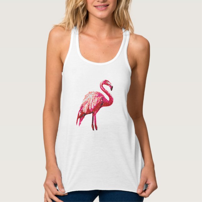 Regata Flamingo Tropical Impresso com Lantejoulas, (Frente)