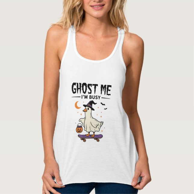 Regata Ganso de Halloween de skate fantasma estou ocupado (Frente)