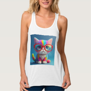 Regata Gatinho Colorido de Arco-Íris Usando Óculos-46568