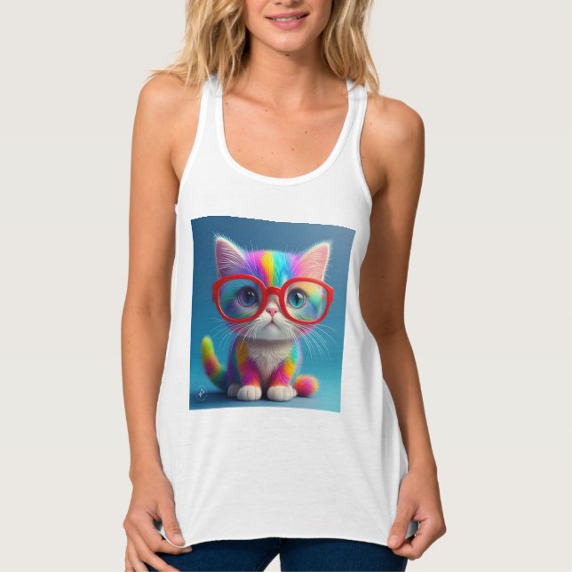 Regata Gatinho Colorido de Arco-Íris Usando Óculos-46568 (Frente)