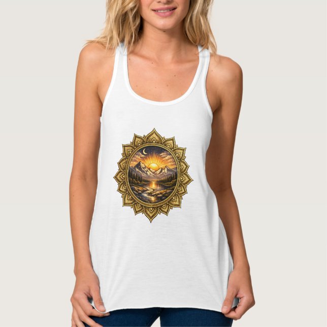 Regata Golden Boho Mandala Mountain Sunset | Boho Sun Art (Frente)