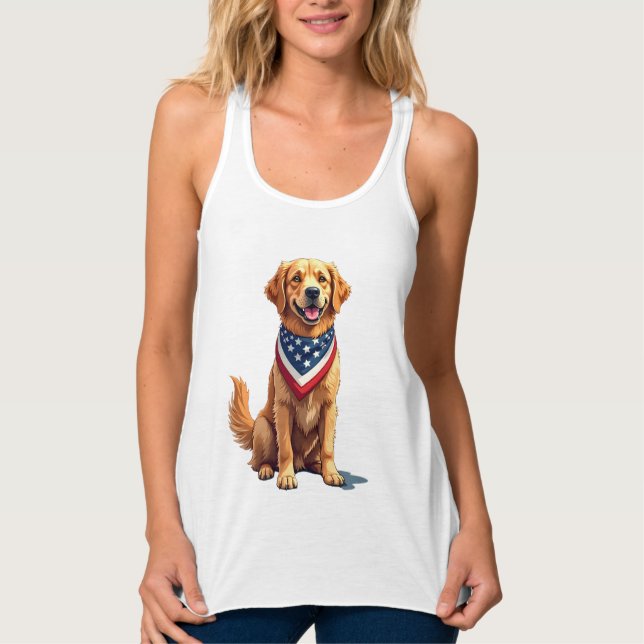 Regata Golden Retriever July 4th Vintage Patriotic Tee 2 (Frente)