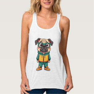 Regata Gráfico de Moda de Rua Cartoon de Pug Hipster Vint