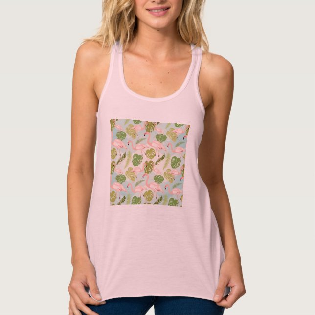 Regata Hand drawn pink flamingo and monstera leaves. Seam (Frente)