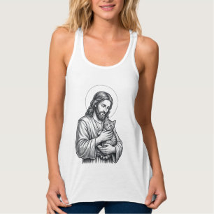 Regata Jesus Antigo Segurando Gato Gravura Gráfico_1