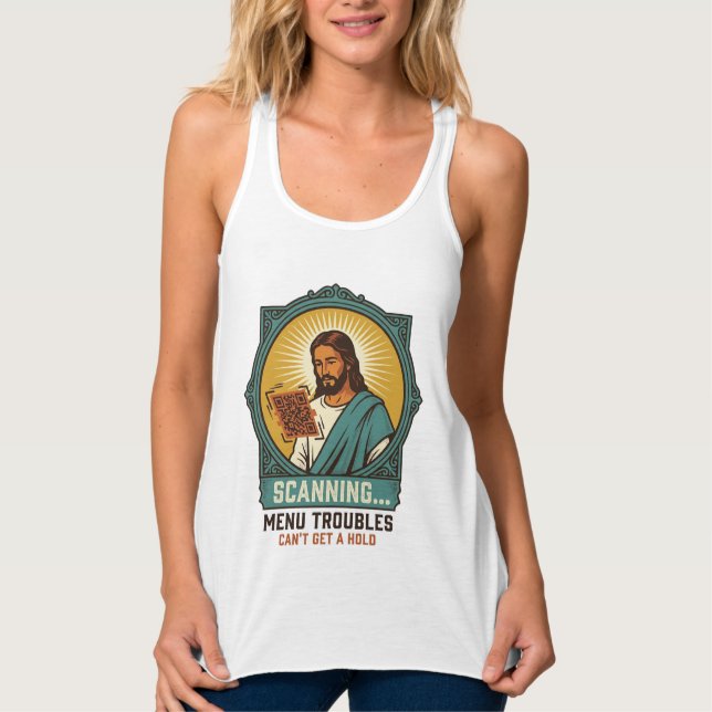 Regata Jesus Código QR Borroso Não Funciona Menu Humor Té (Frente)