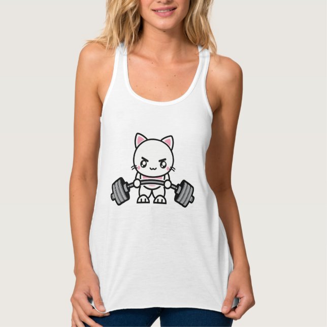 Regata KItten My Swole On, Workout Cat - Engraçado Gym (Frente)