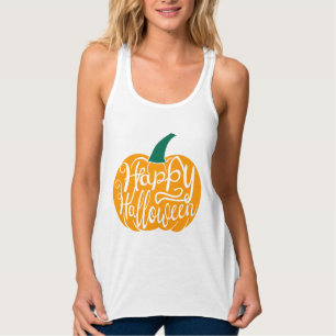 Regata Letreiro Feliz Halloween em abóbora esculpida