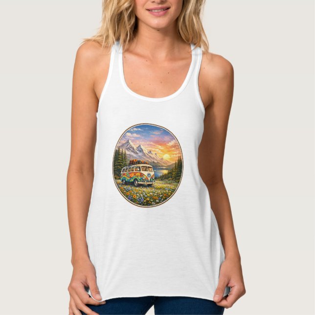Regata Mountain Sunset Wildflowers Retro Hippie Van Life (Frente)