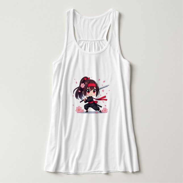 Regata Ninja guerreira bonita floresce (Frente do Design)