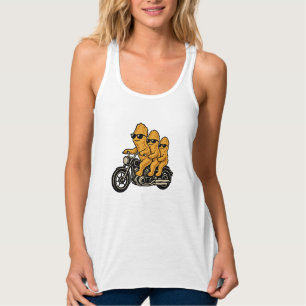 Regata Nuggets de Frango Engraçados Andando de Motociclet