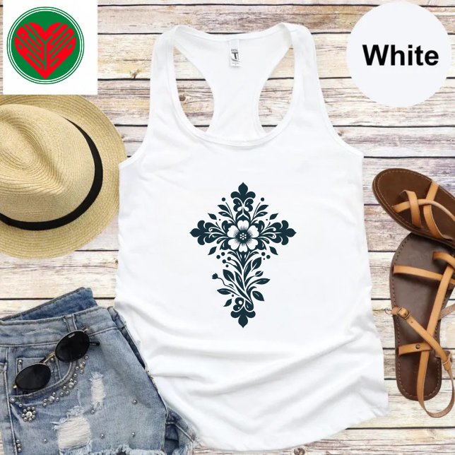 Regata Ornamentado Floral Cross Christian Faith T-Shirt (Criador carregado)