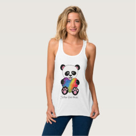 Regata Panda Cuta De Aquarela Com Coração Arco-Íris