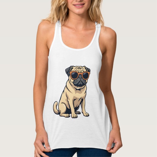 Regata Pug Antigo Fazendo Dab com Óculos de Sol Cachorro  (Frente)
