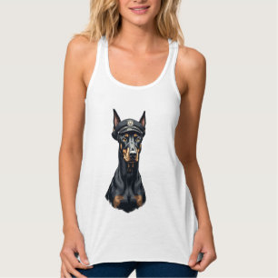 Regata Retrato Vintage de Cão Policial Doberman Preto e B